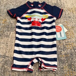 Floatimini Navy and White Striped Rashguard with Crab
